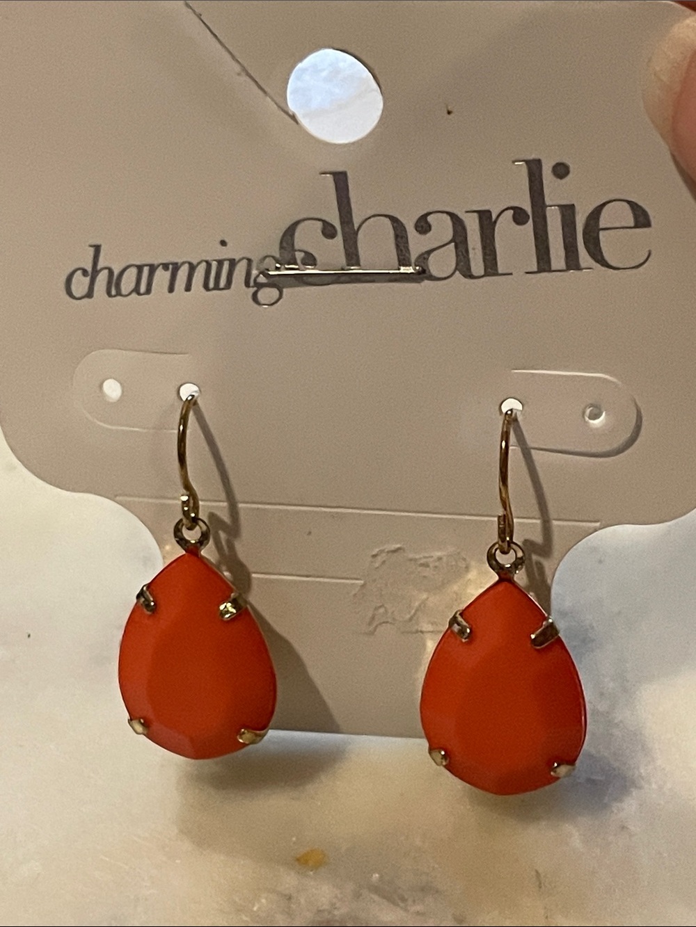 NWT Charming Charlie Bright Orange Teardrop Dangle Earrings with Gold Tone Hooks